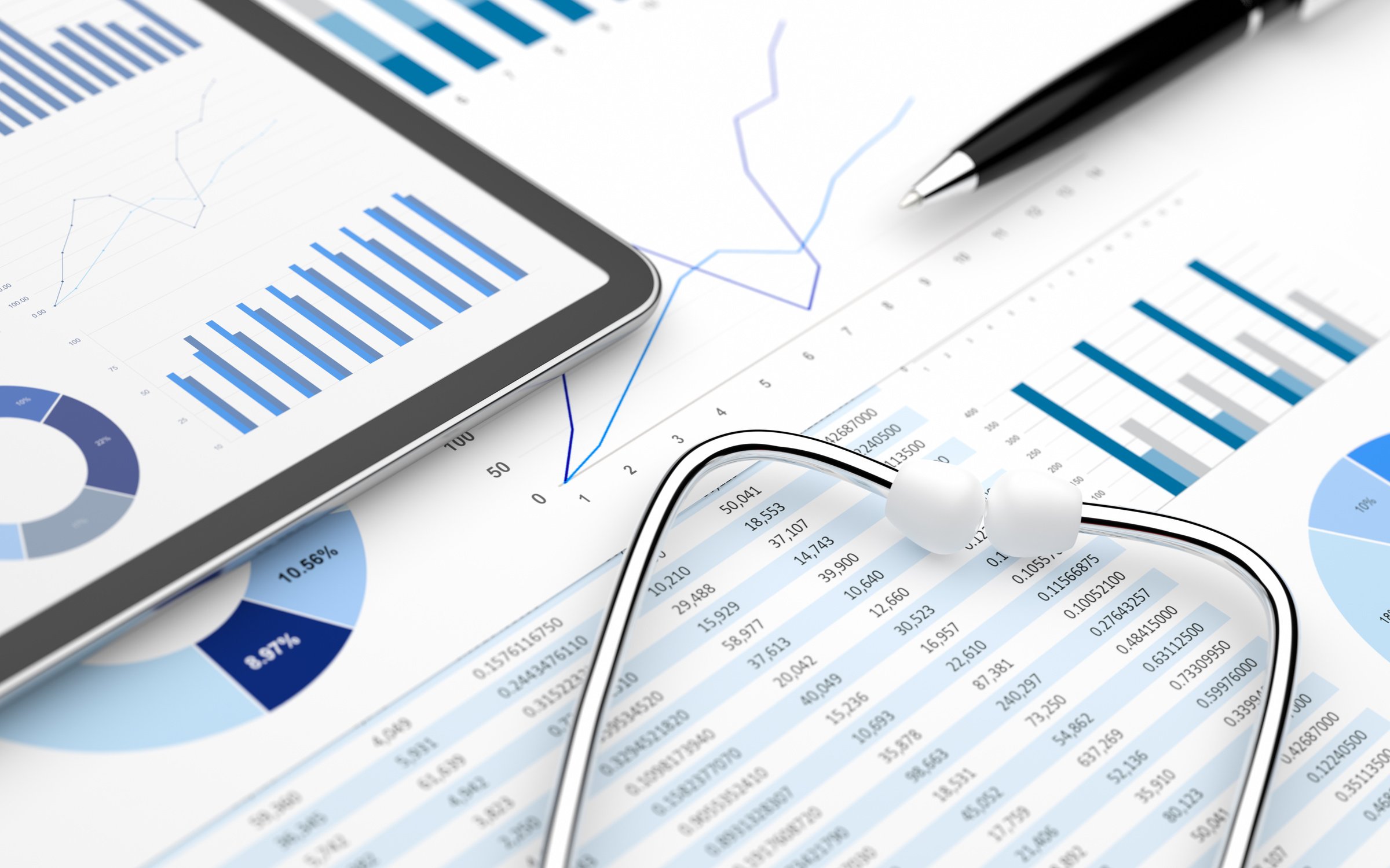 Healthcare finance account report digital tablet stethoscope